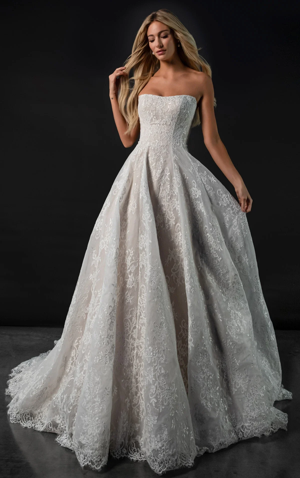 Martina Liana ML2070 strapless lace A-line wedding dress with structured bodice and romantic full skirt at Bride To Be Couture Sacramento