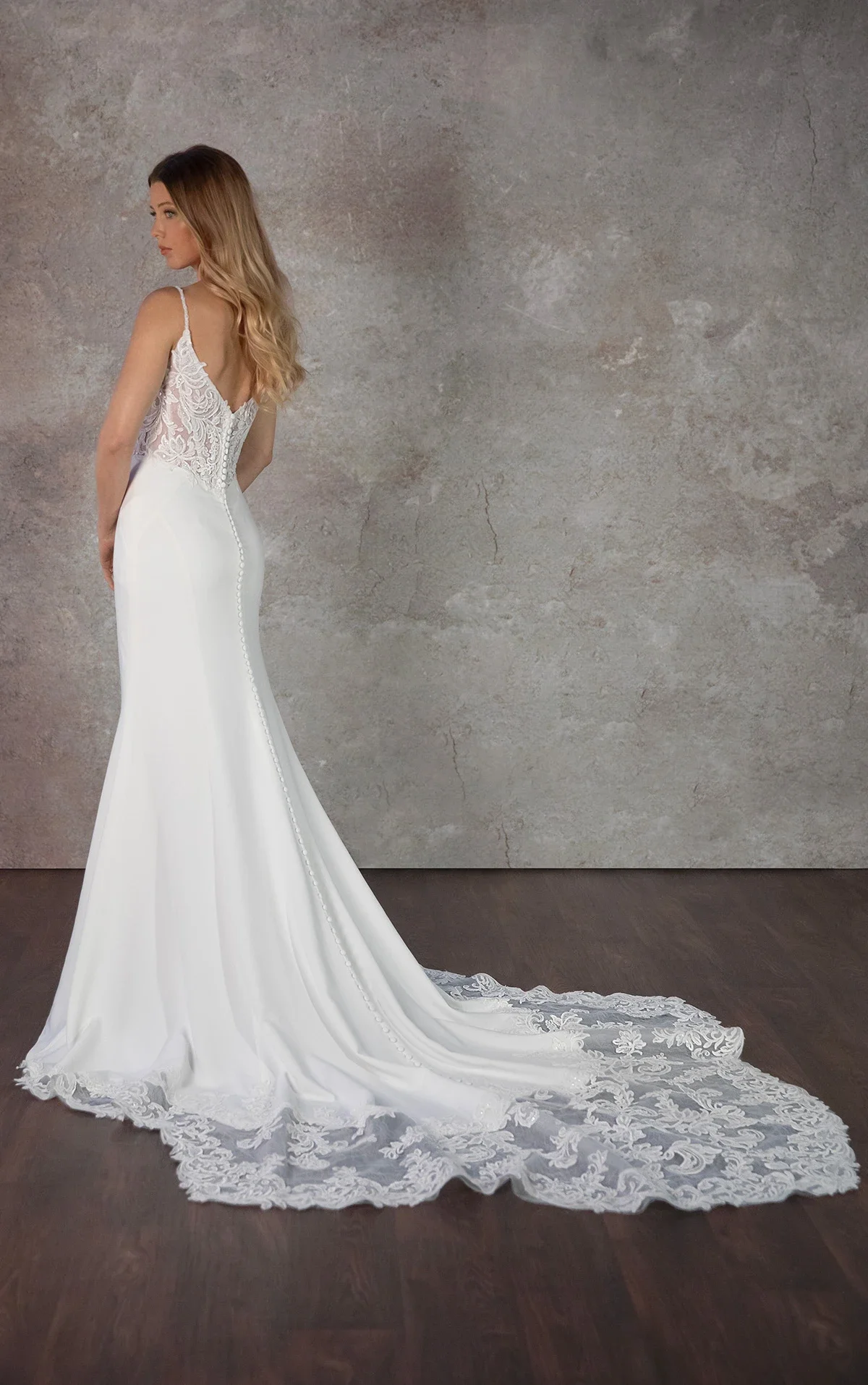 Sexy Column Crepe Wedding Dress with Plunging V Neckline
