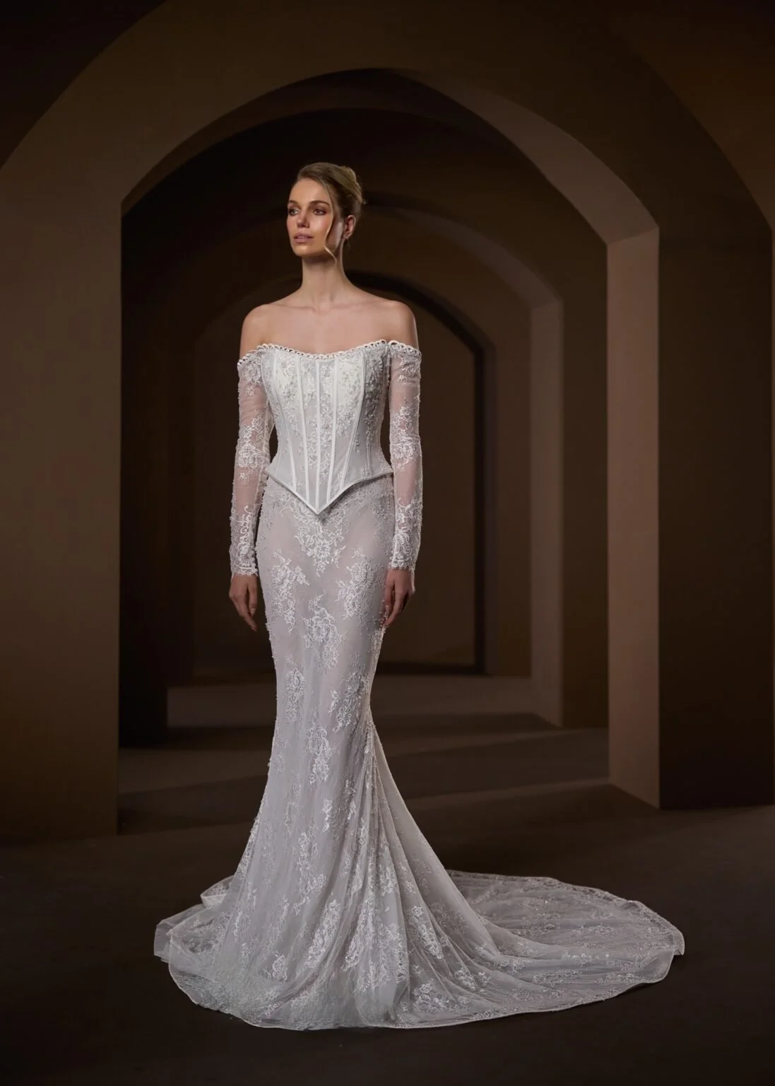 Madam Burcu 5504 Off The Shoulder Lace Mermaid Wedding Dress