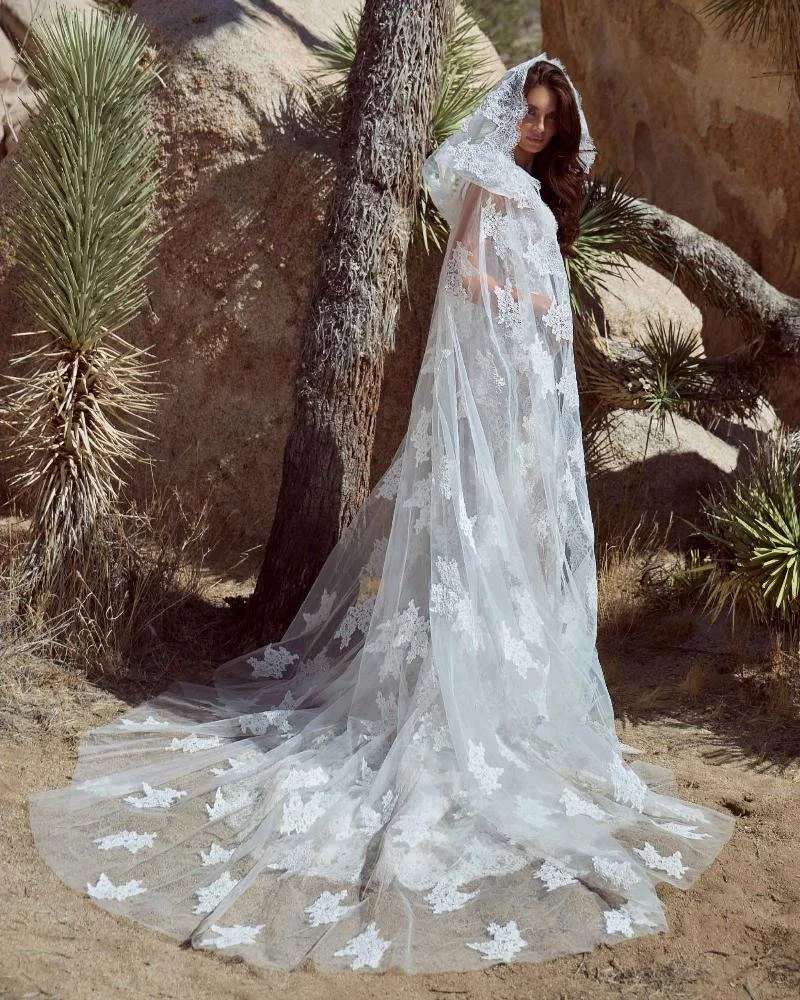 Sexy Wedding Dress with a Cape and Basque Waistline