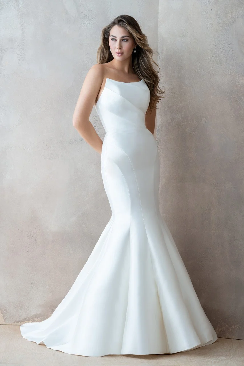 Modern Mikado Mermaid Wedding Dress With Draped Bodice by Abella