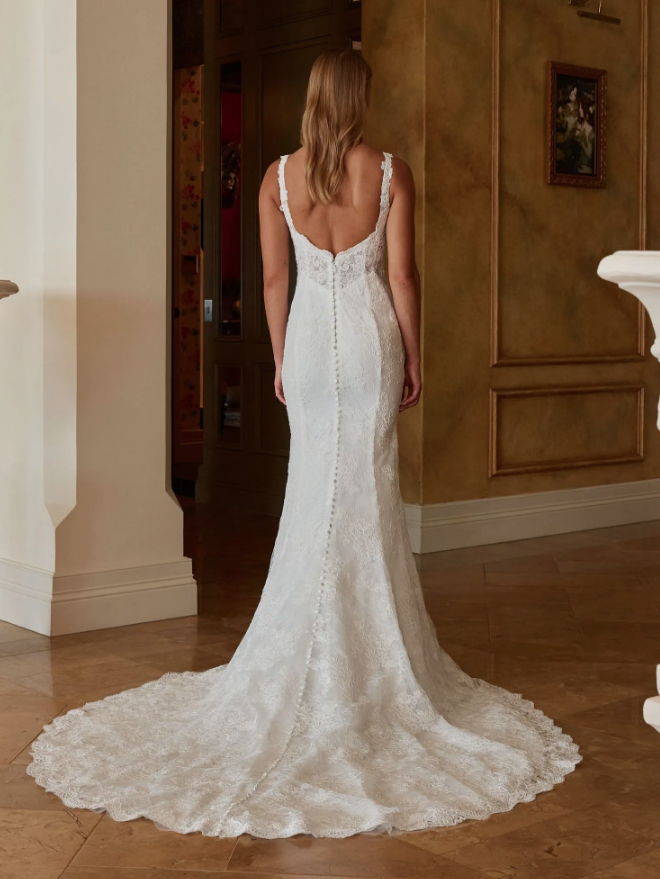 Madi Lane Oak Square Neckline Fit & Flare Wedding Dress With Lace