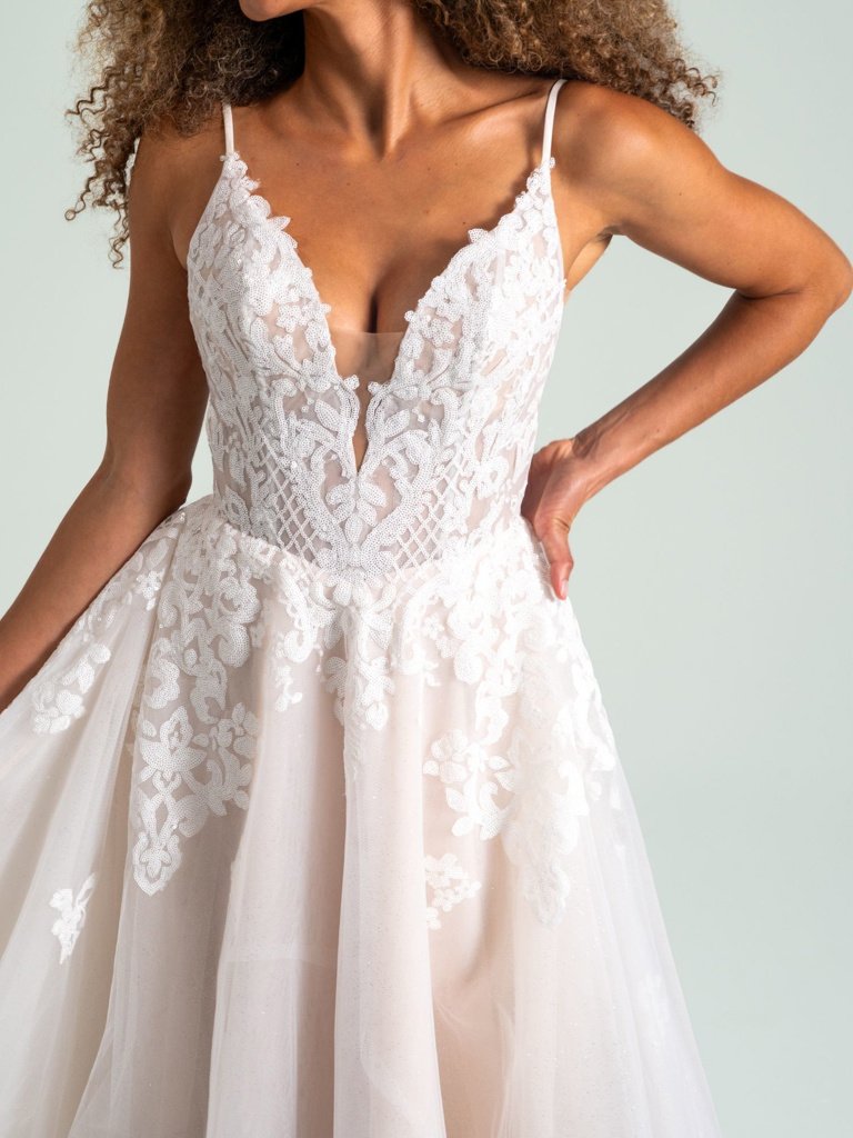 Beaded Tulle Aline Gown with Embellishments