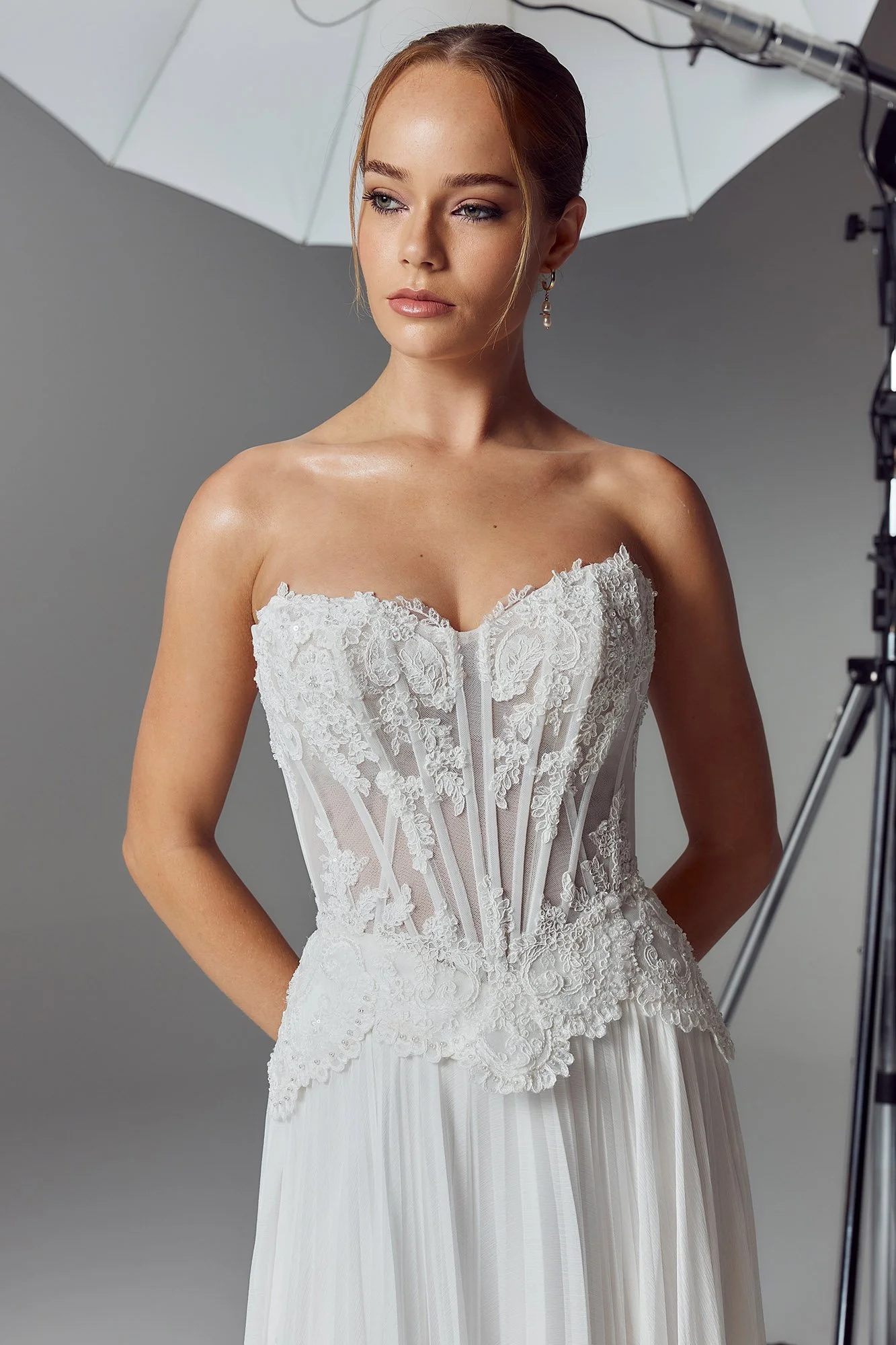 Evie Young Sally Lace Aline Wedding Dress with Long Sleeve Jacket