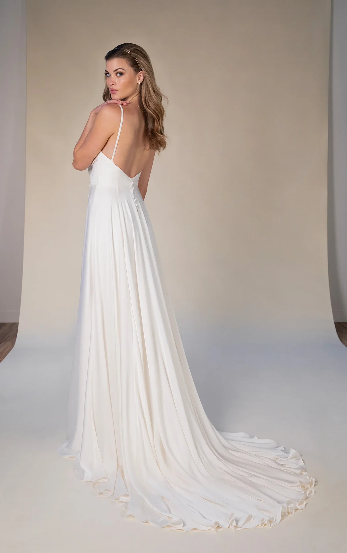Chic Draped Aline Wedding Dress with Spaghetti Straps and Leg Slit