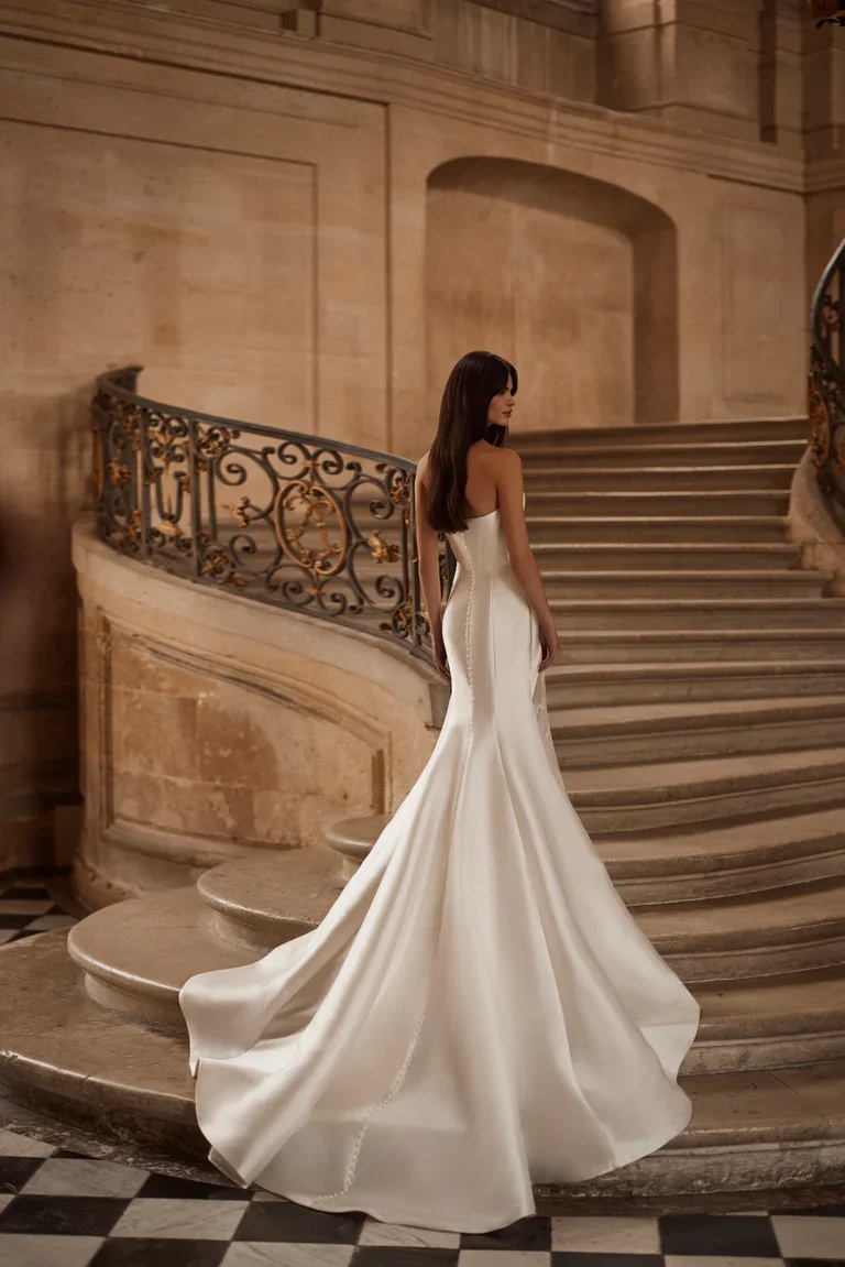 Milla Nova Aldrans Strapless Satin Fit & Flare Wedding Dress With Lace Slit