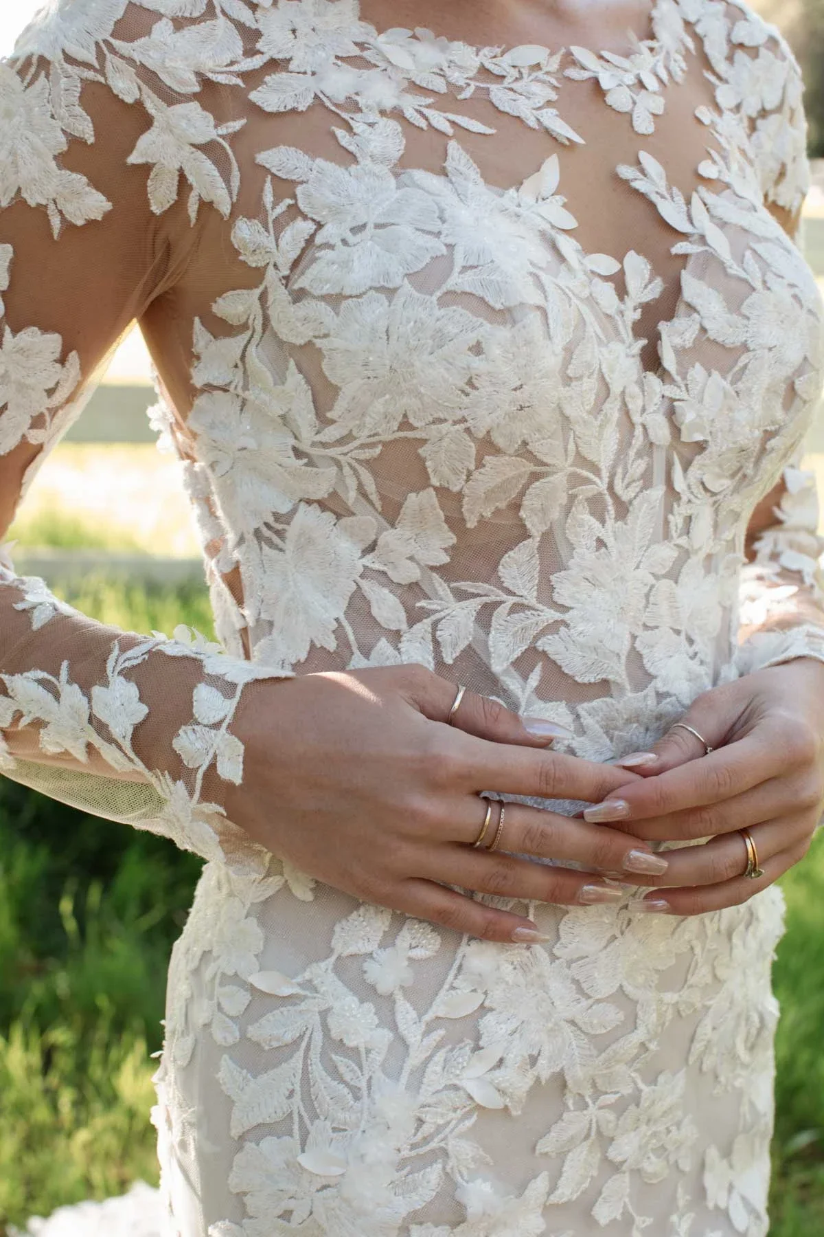 Vintage Lace Long Sleeve Fit and Flare Wedding Dress with Cutout Train