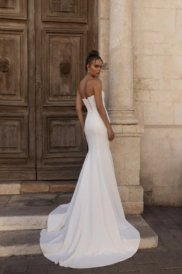 Julie Vino Rafaela Strapless Satin Wedding Dress With High Slit