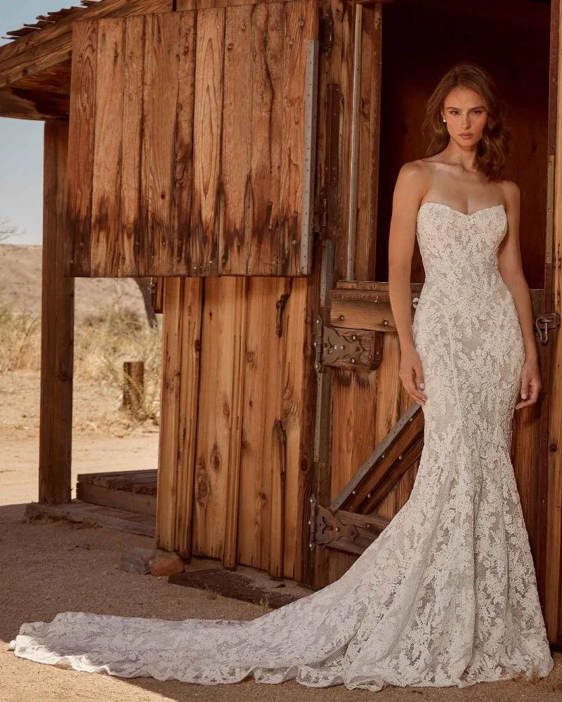 Boho Wedding Dress with Lace and Strapless Sweetheart Neckline