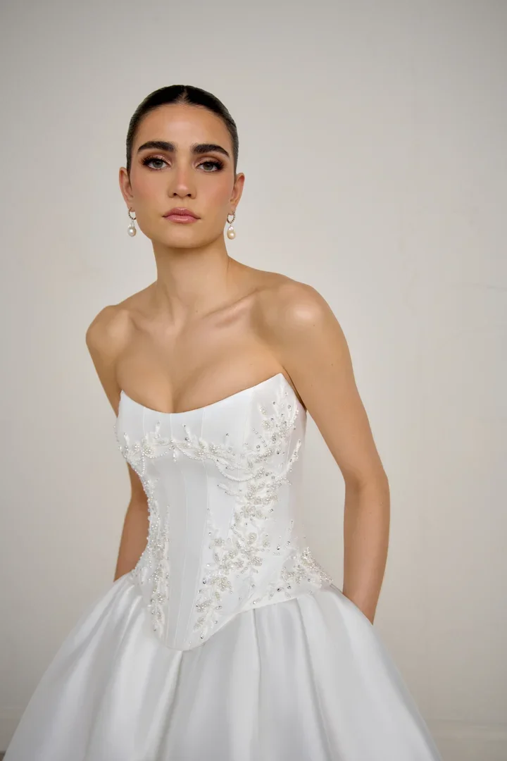 Mikado Ballgown with Beaded Corset Bodice and Basque Waist