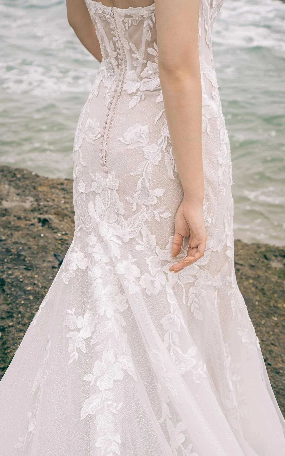 Floral Fit and Flare Wedding Dress with Sheer Bodice and Wide-Set Straps
