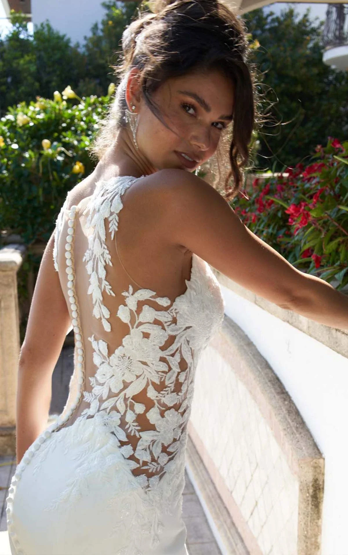 Glamorous Column Wedding Dress with Deep V Neckline
