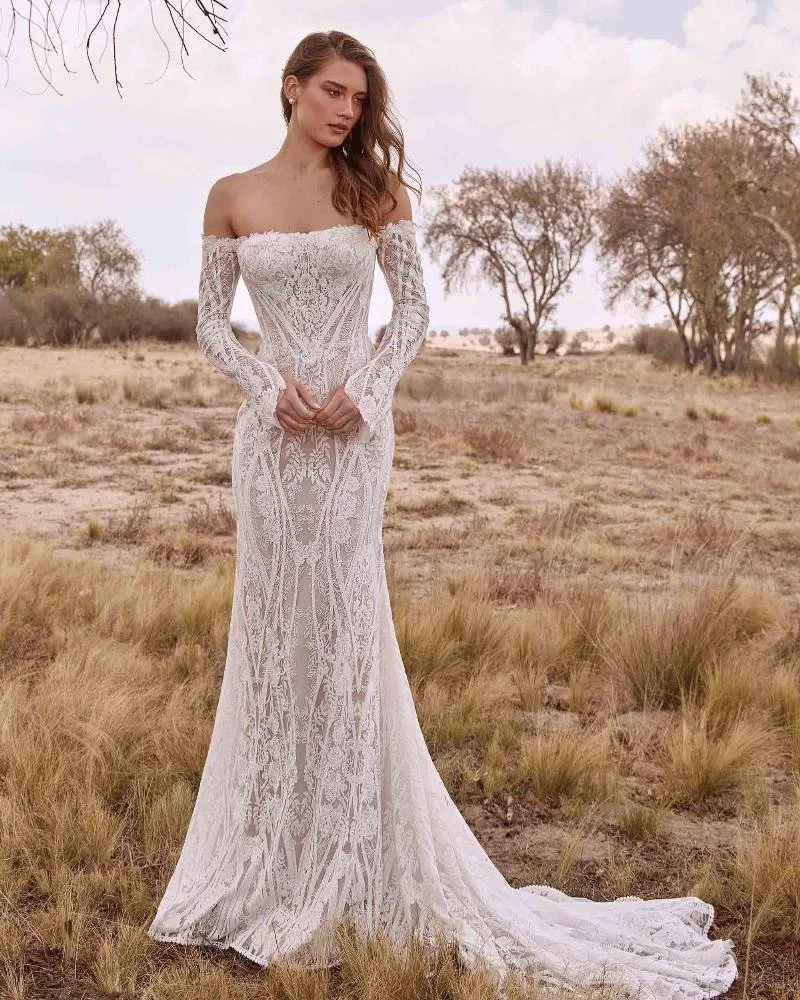 Strapless or Off the Shoulder Boho Wedding Dress with Lace (Copy)