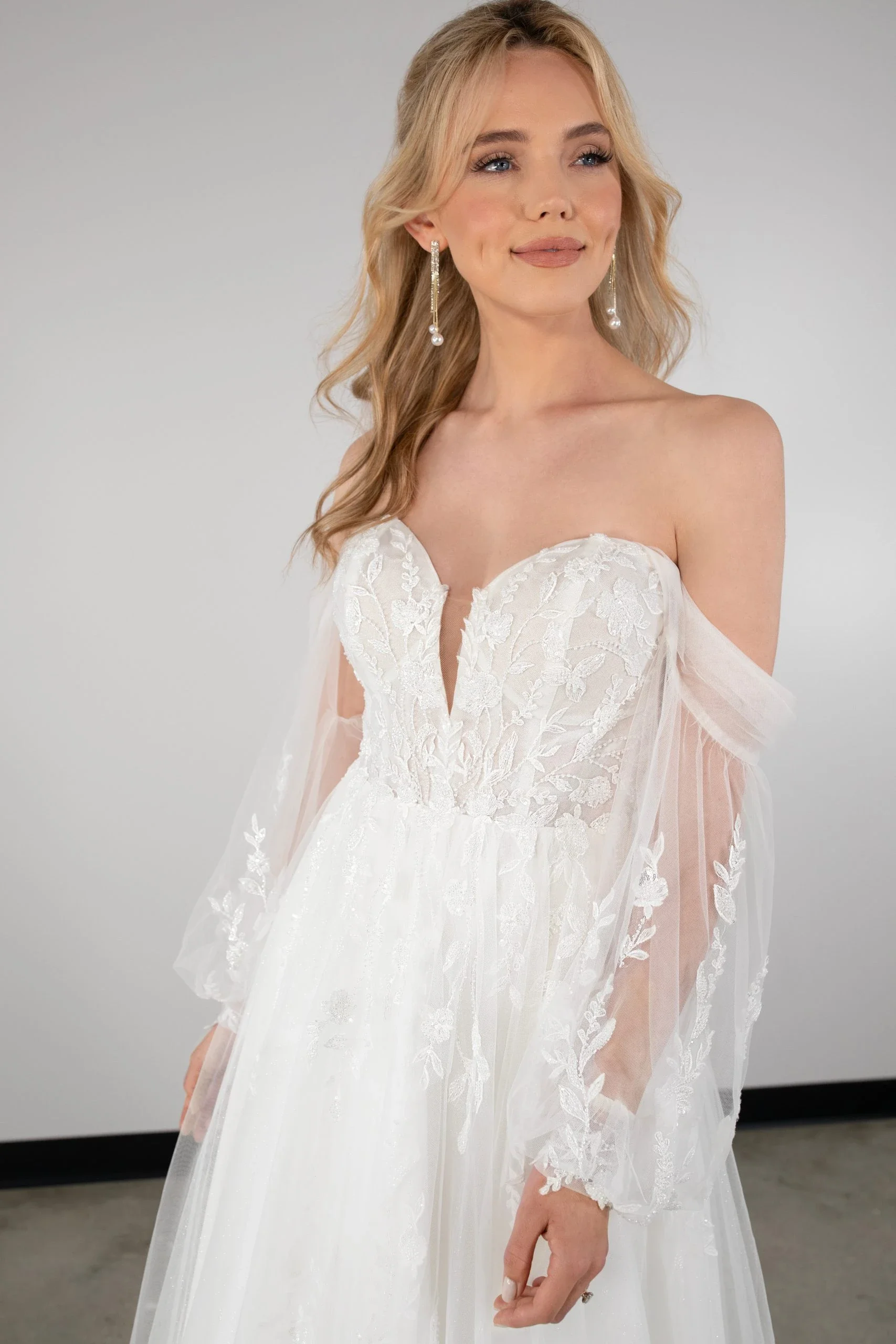 Romantic Long Sleeve Aline Wedding Dress with Sweetheart Neckline