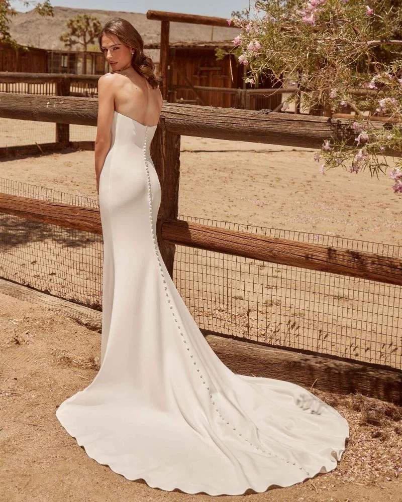 Strapless or Off the Shoulder Wedding Dress with Buttons Down the Back