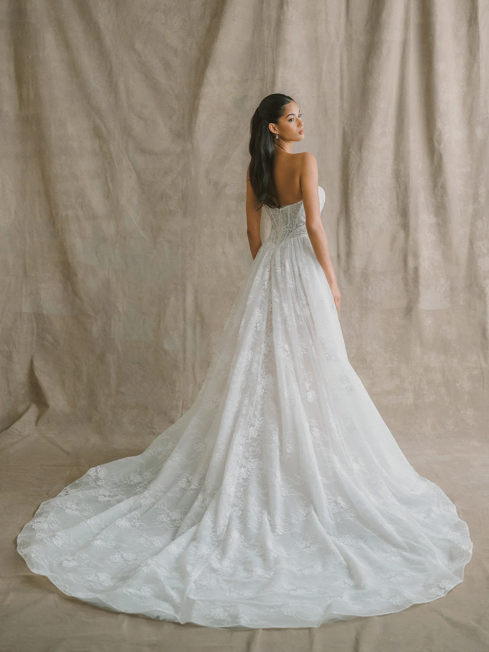 Allure Bridals E615NC Camellia strapless floral lace wedding dress with sweetheart neckline and fitted silhouette