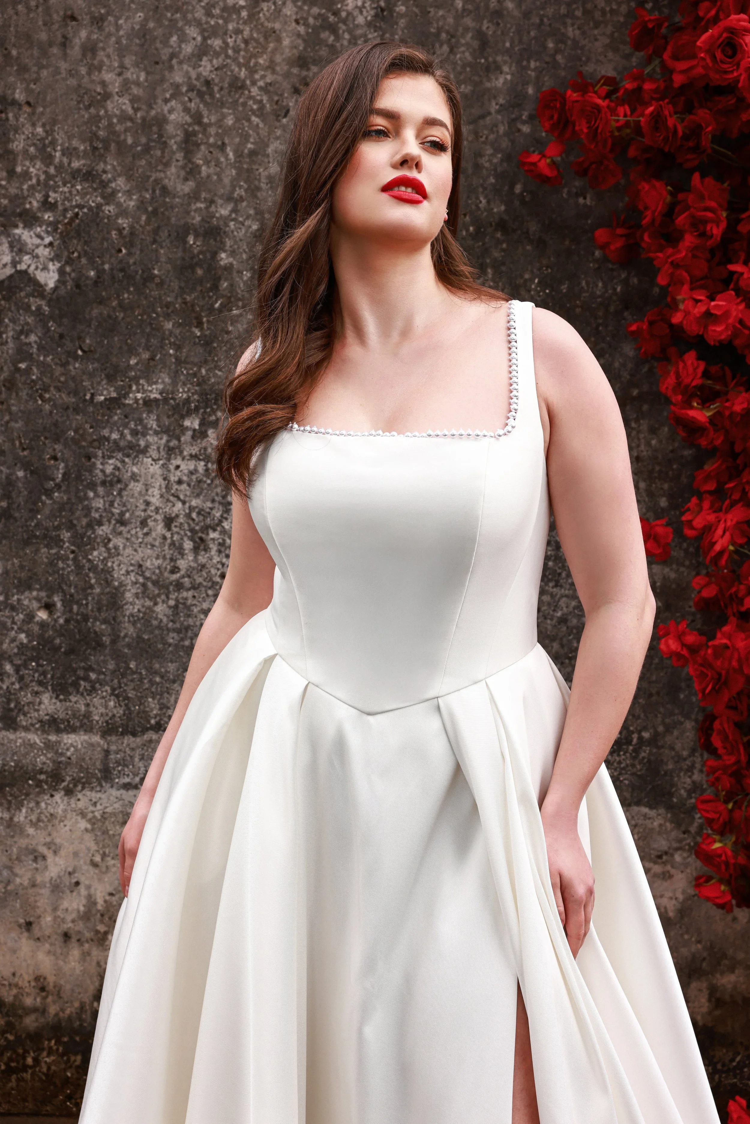 Dany Tabet Garnett DG0025W505 plus size wedding dress from the Dany Girl line with dimensional, jewel-inspired detail.