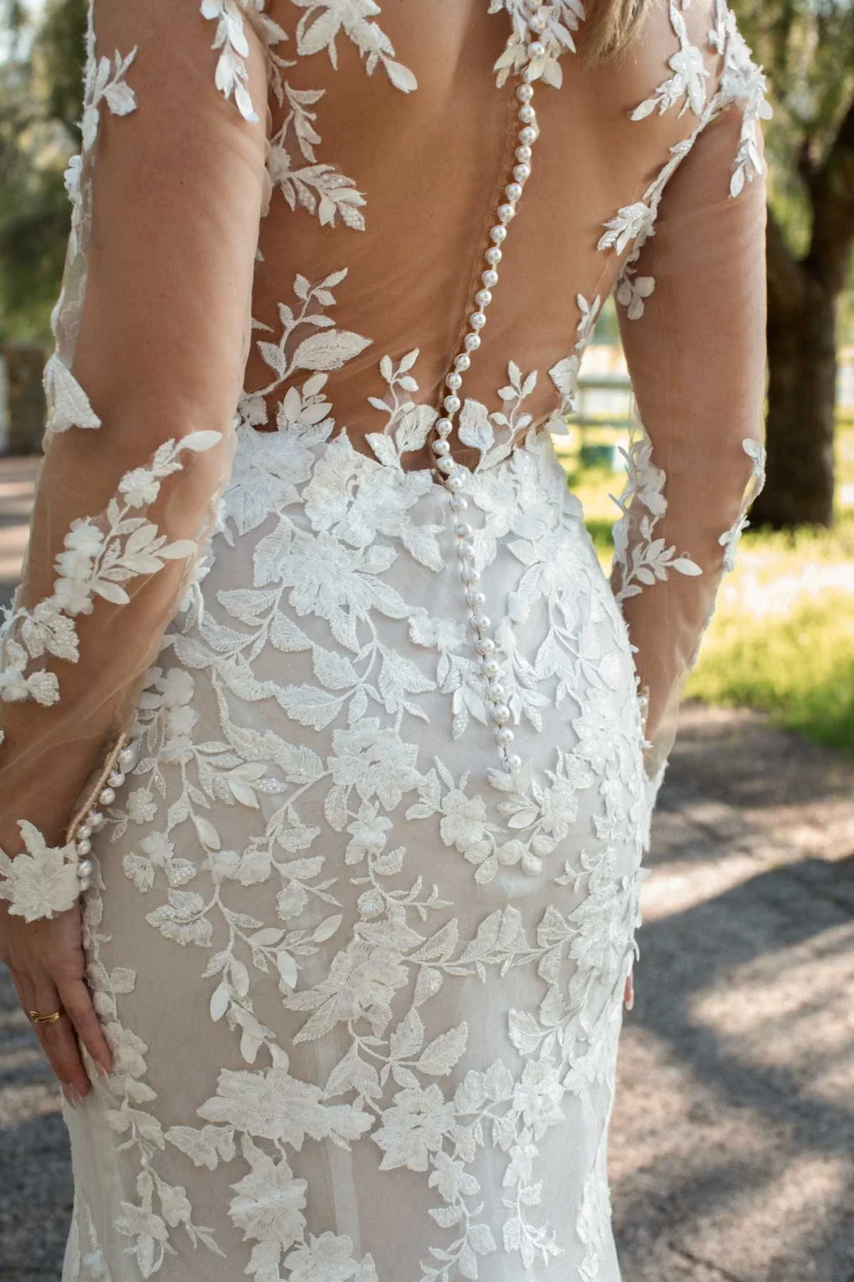 Vintage Lace Long Sleeve Fit and Flare Wedding Dress with Cutout Train