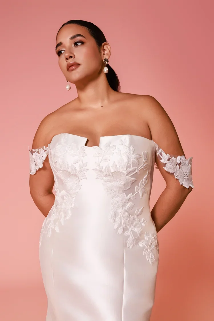 Dany Tabet Saphira Strapless Notch Fit & Flare Wedding Dress with Matching Scarf