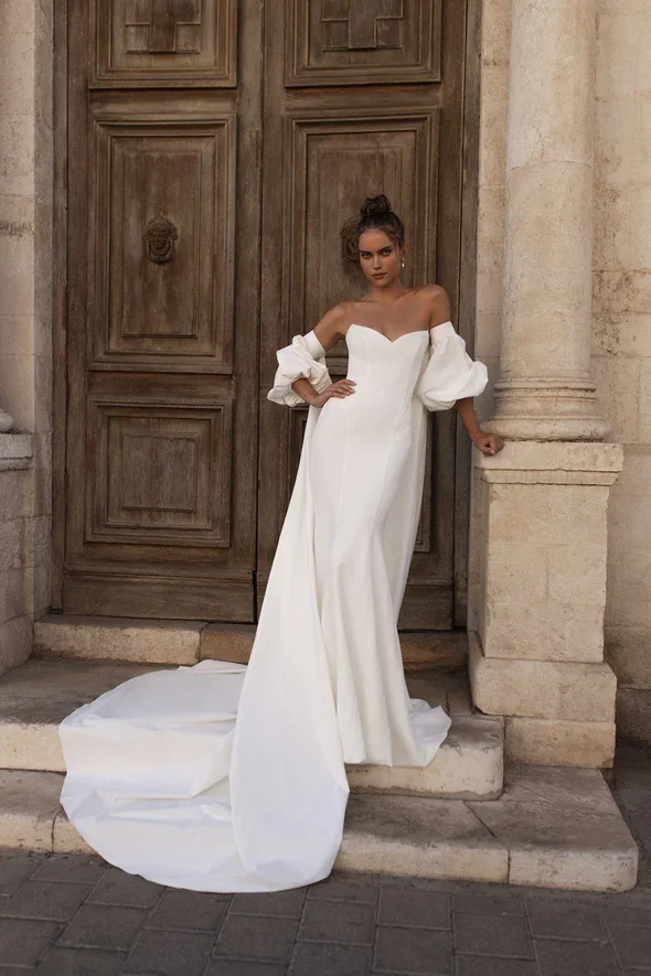 Julie Vino Rafaela Strapless Satin Wedding Dress With High Slit