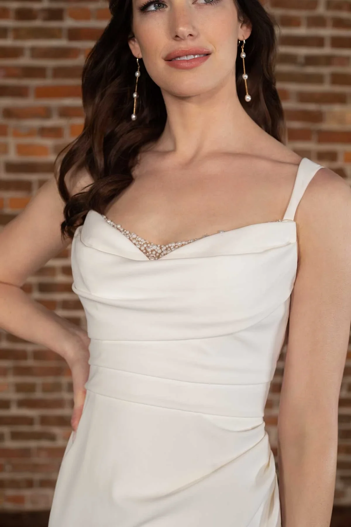 Chic Crepe Satin Column Sheath Wedding Dress with Sparkle Embellishments