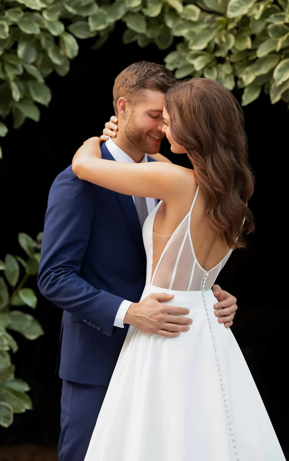 Clean Dove Satin Ballgown with Sheer Back