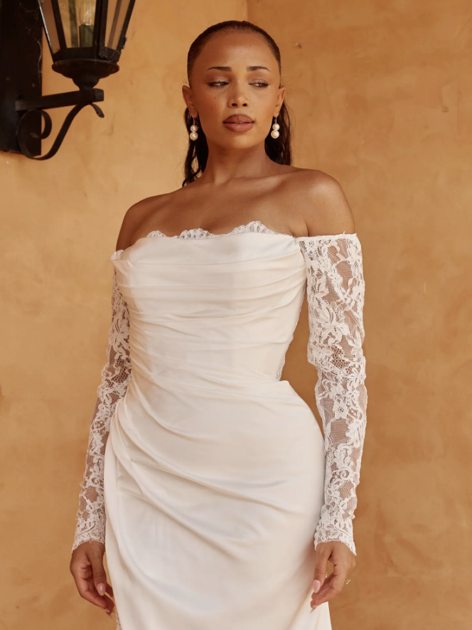 Madi Lane Odelle Strapless Neckline Fit & Flare Wedding Dress With Lace