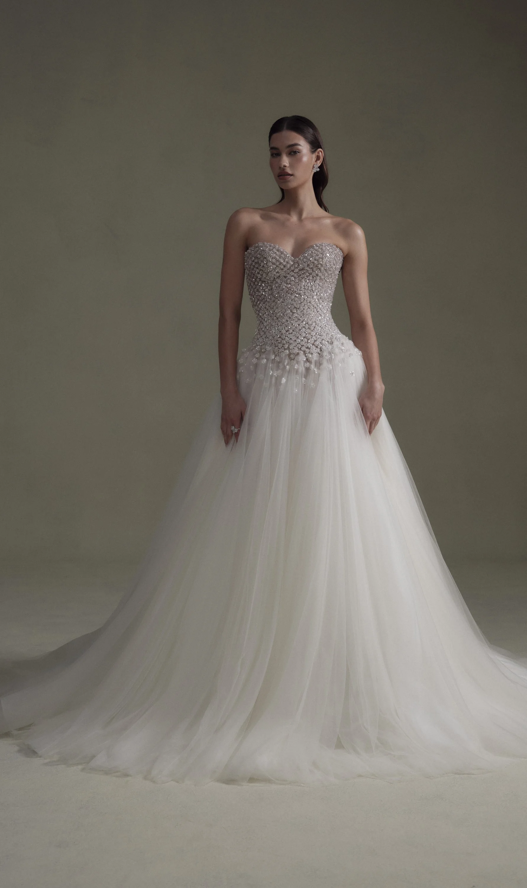 Beaded Strapless Wedding Dress With Soft Tulle Skirt
