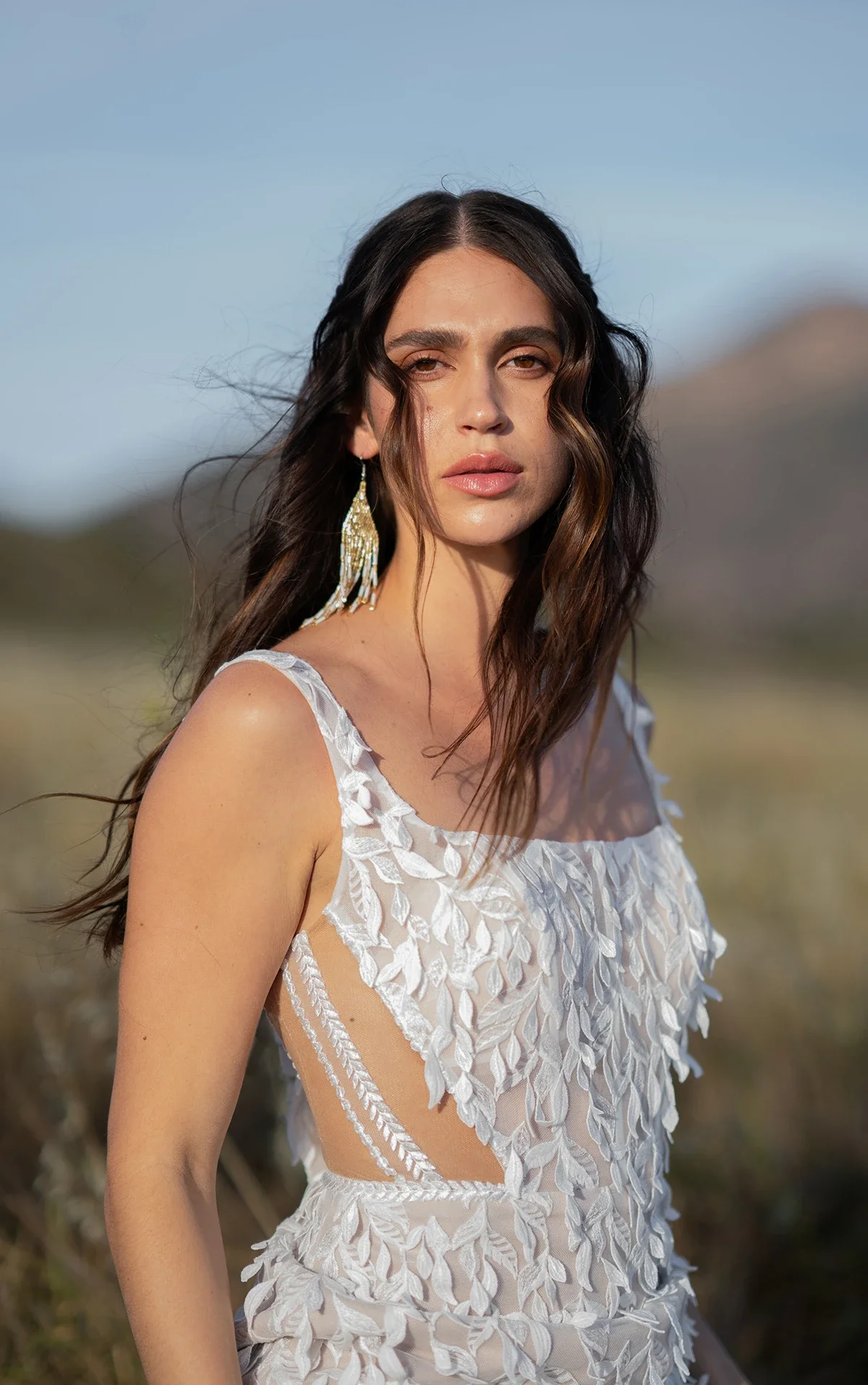 Boho Lace Column Wedding Dress with Square Neckline