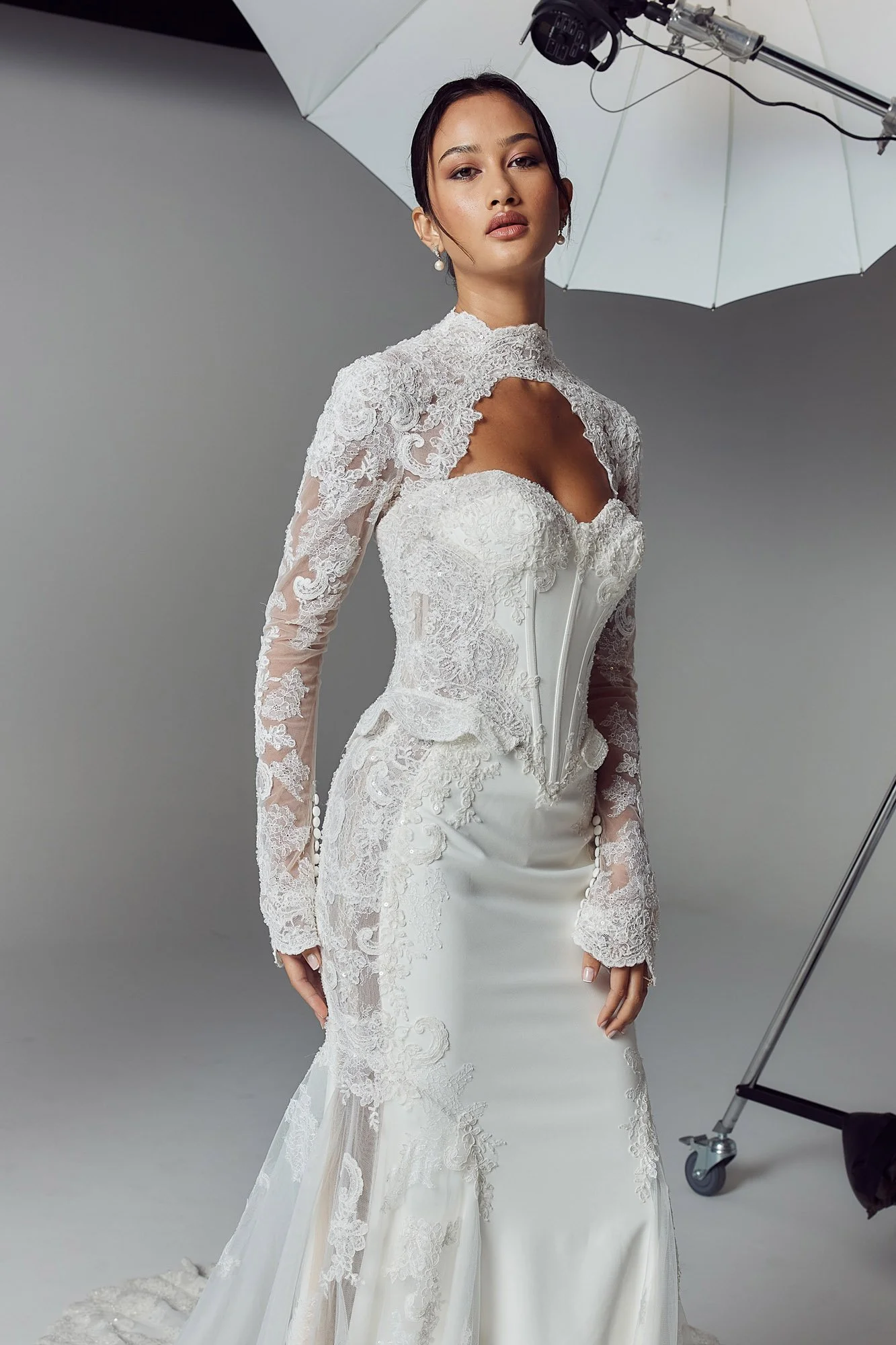Evie Young Angela Lace Wedding Dress with Long Sleeve Jacket