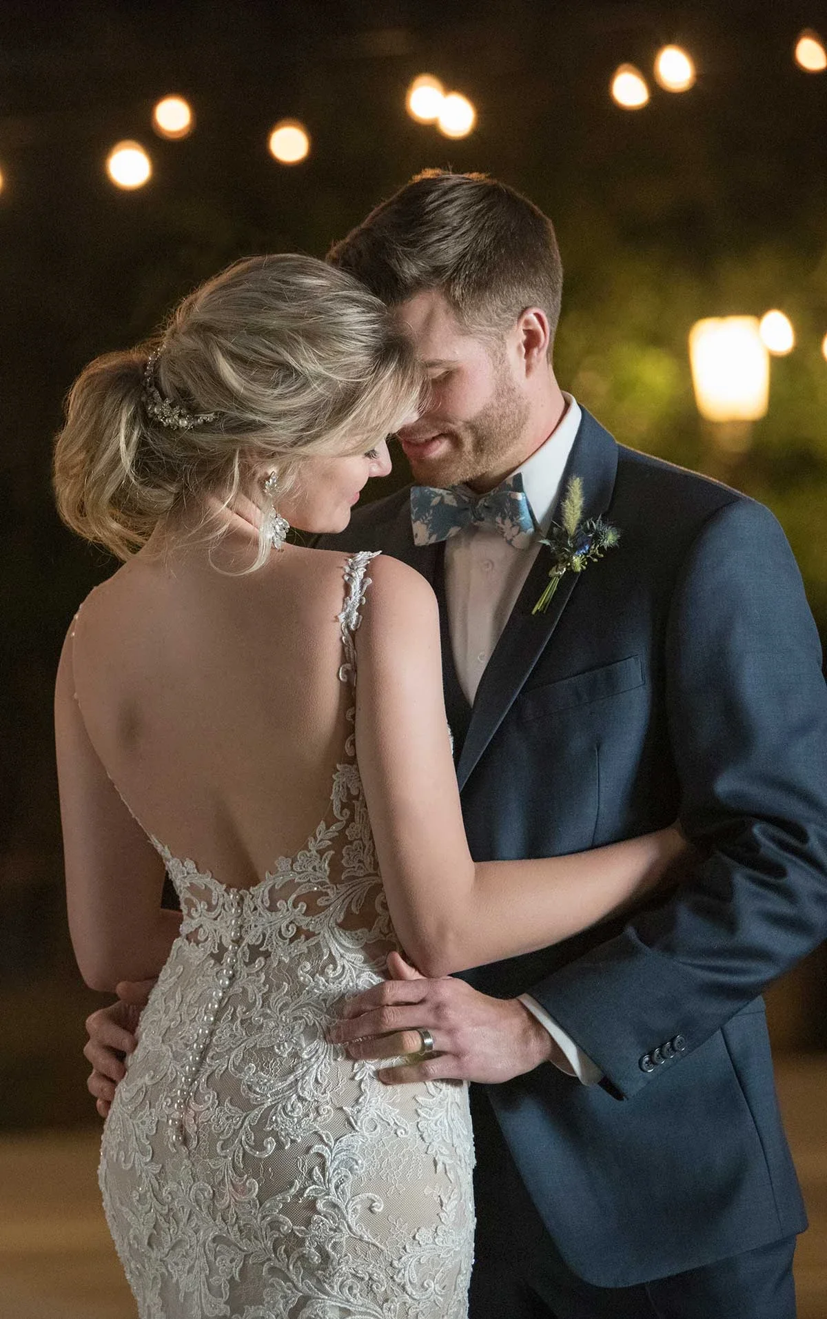 Layered Lace Wedding Dress with Plunging V-Neckline