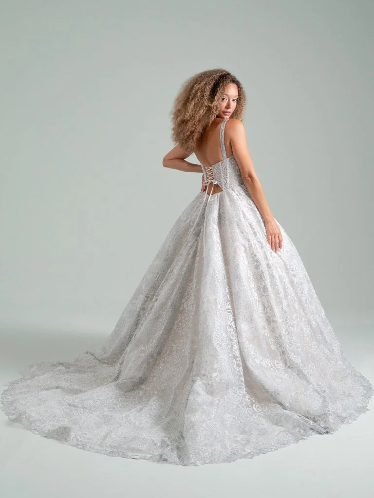 Hayley Paige Silver Springs off-the-shoulder ballgown wedding dress with sweetheart neckline, floral embroidery, beaded detail, and full skirt at Bride To Be Couture Sacramento
