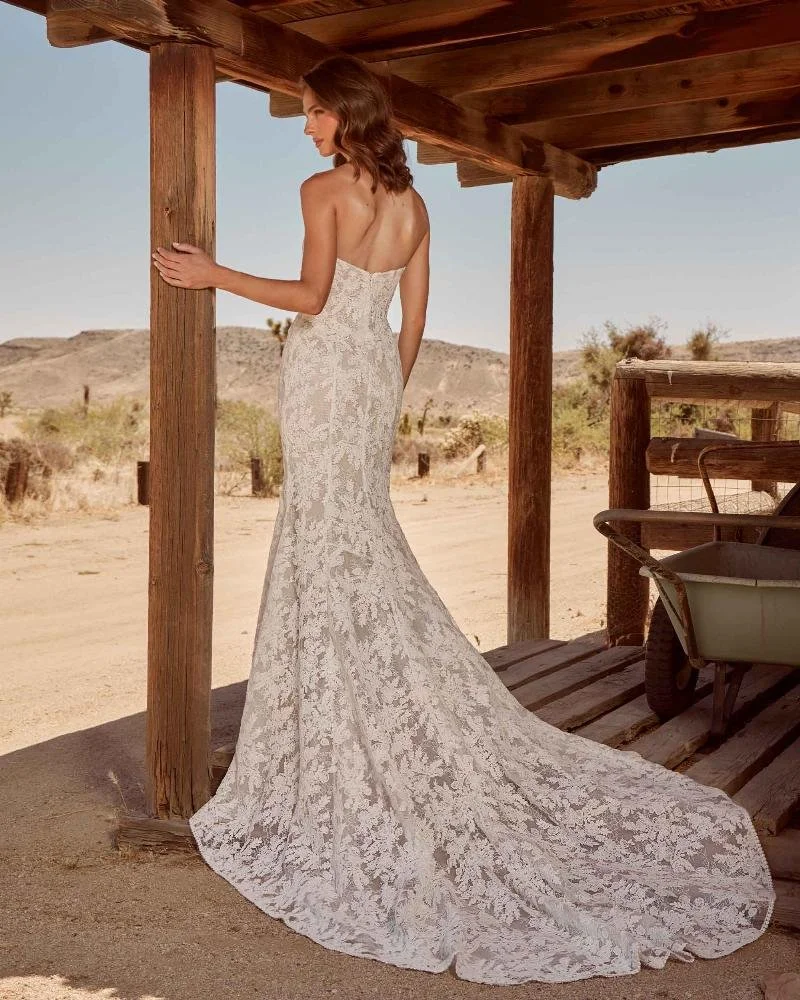 Boho Wedding Dress with Lace and Strapless Sweetheart Neckline