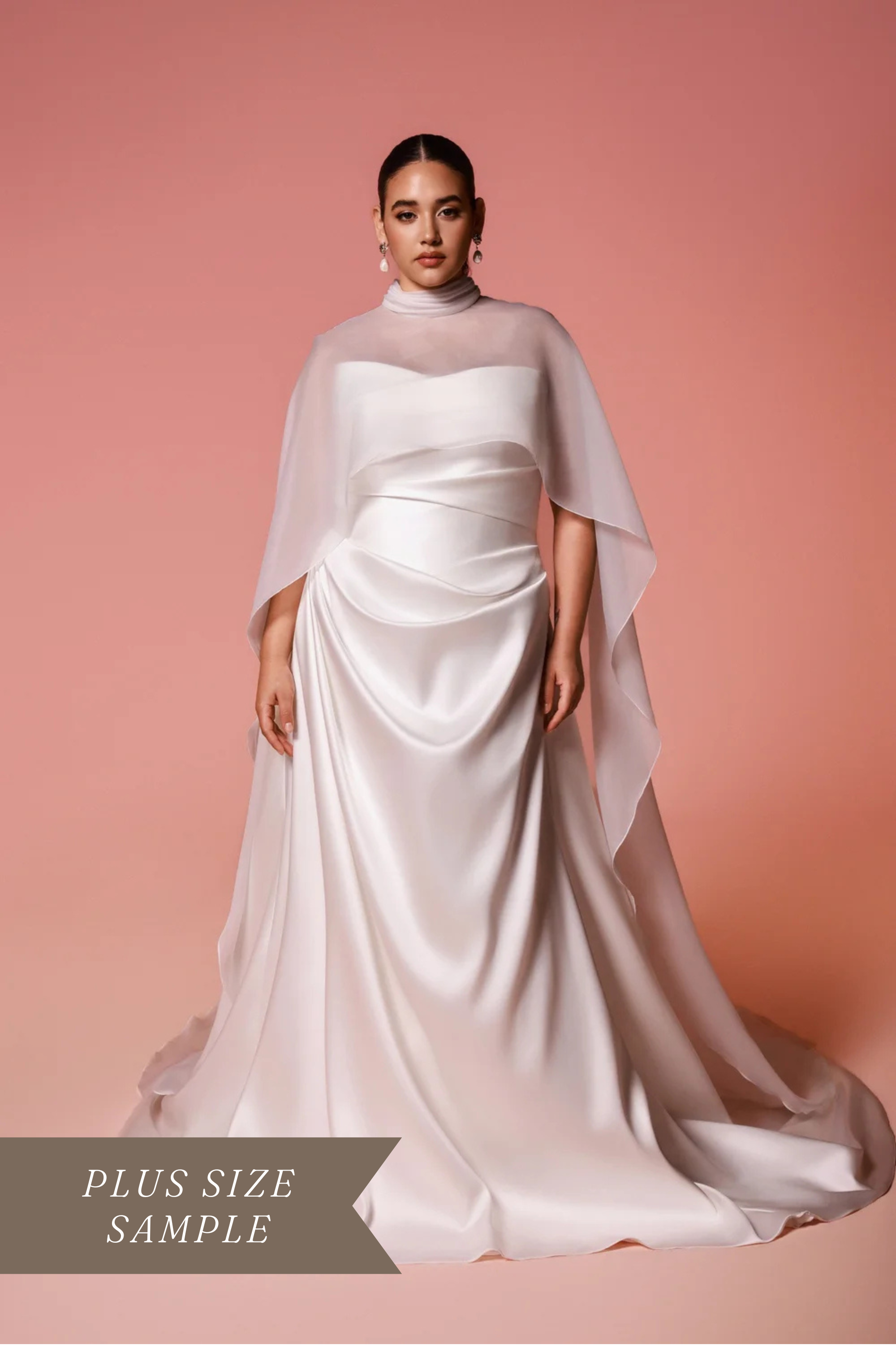 Dany Tabet Taryn Strapless Satin Fit & Flare Wedding Dress with Matching Cape