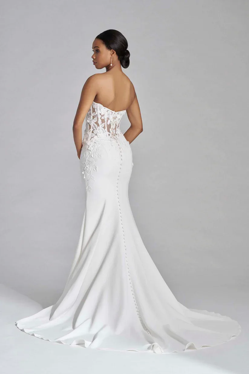 Madison James Everyl Mermaid Crepe Wedding Dress with 3D Flowers