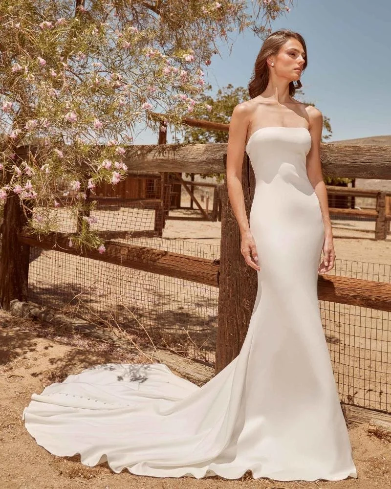 Strapless or Off the Shoulder Wedding Dress with Buttons Down the Back