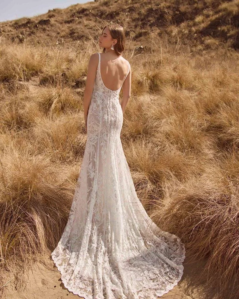 Square Neck Boho Wedding Dress with Lace and Straps