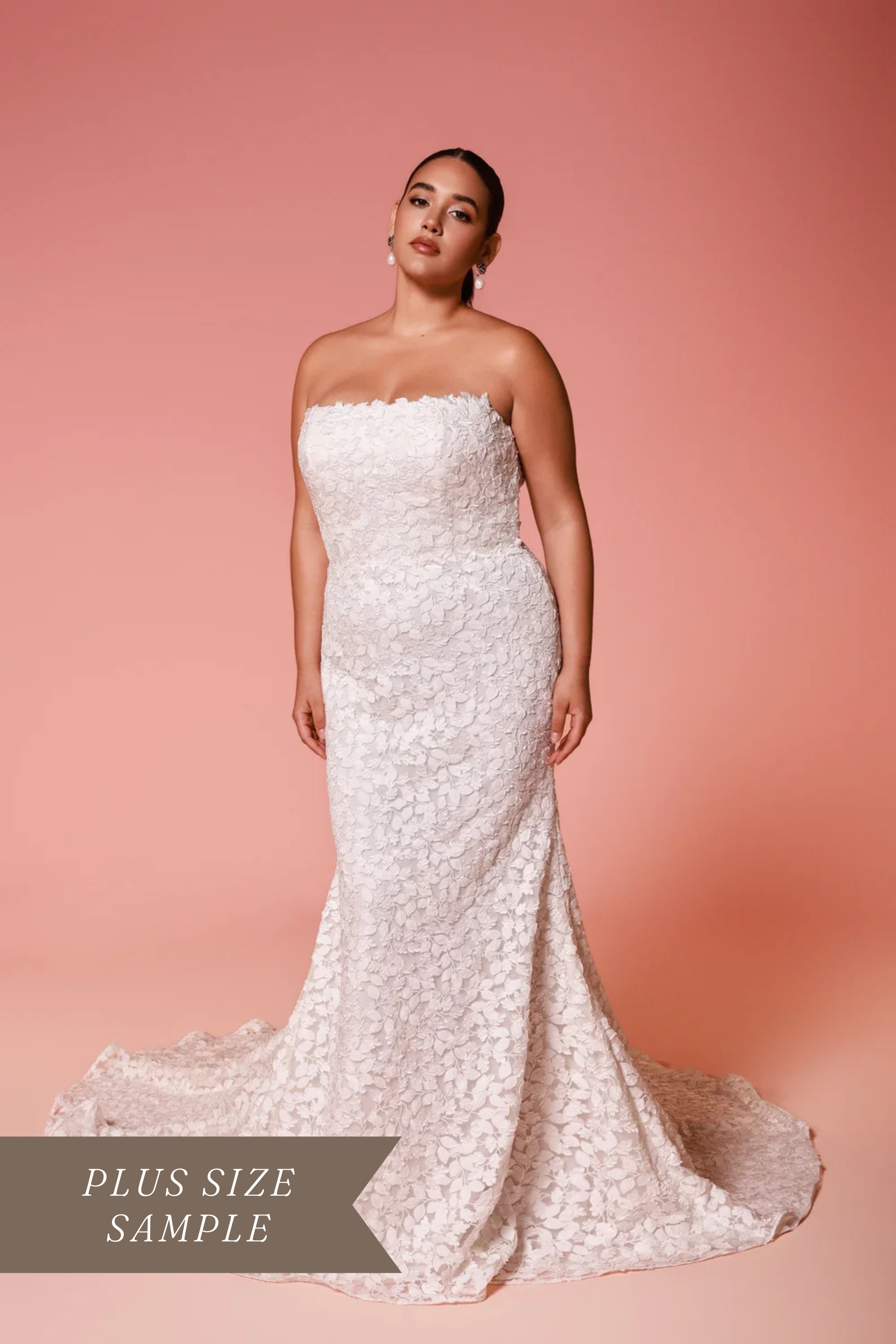 Dany Tabet Ravina Strapless Floral Fit & Flare Wedding Dress with Matching Veil