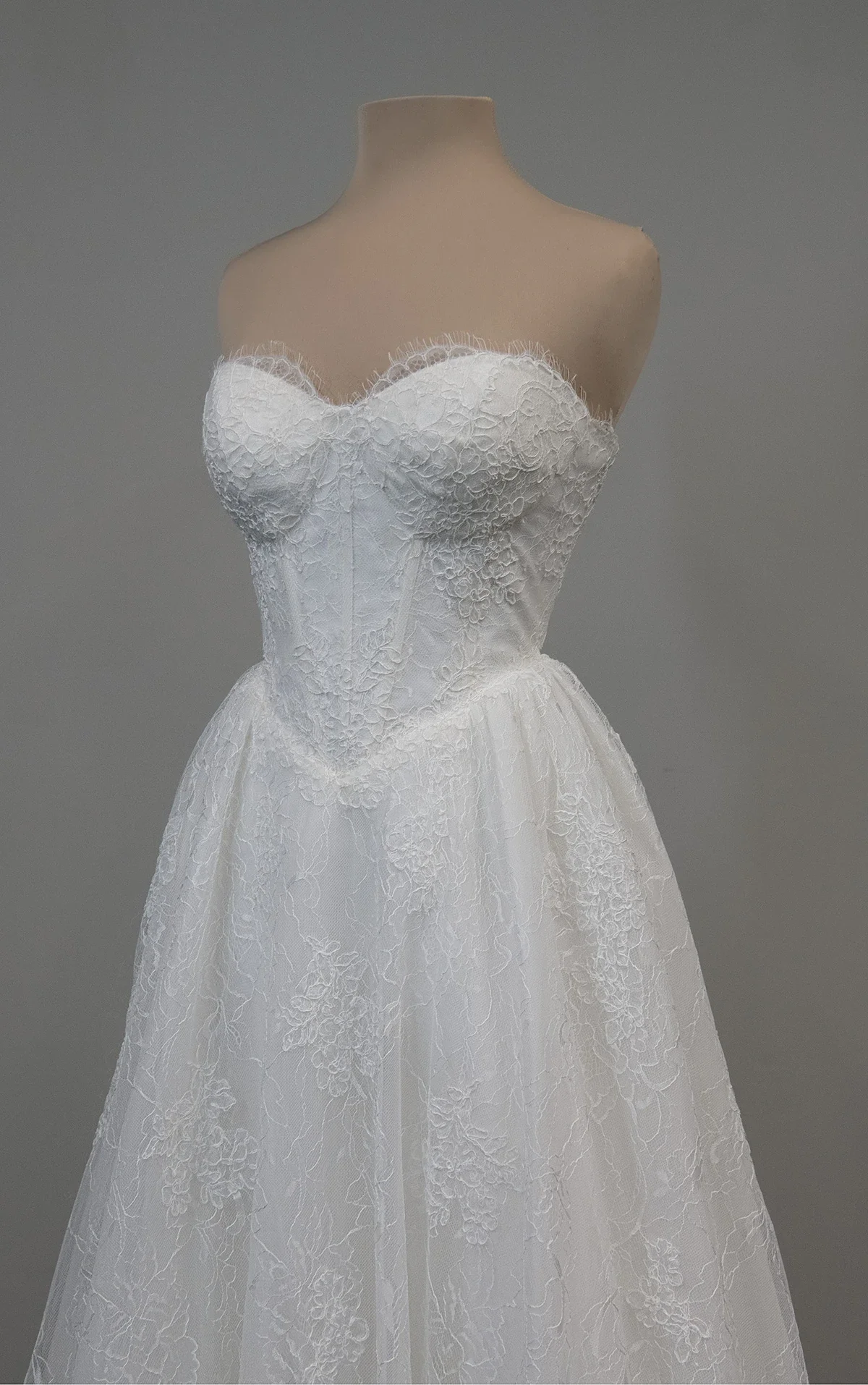 Strapless Romantic Lace Corset Aline Wedding Dress with Sweetheart Neckline