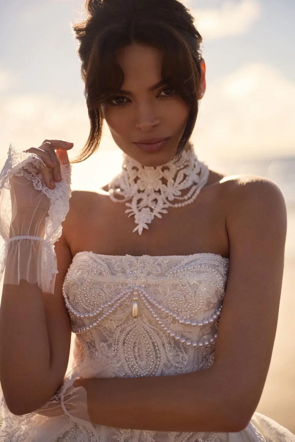 Vintage-inspired exquisite wedding gown cut in a princess silhouette from delicate chantilly lace.