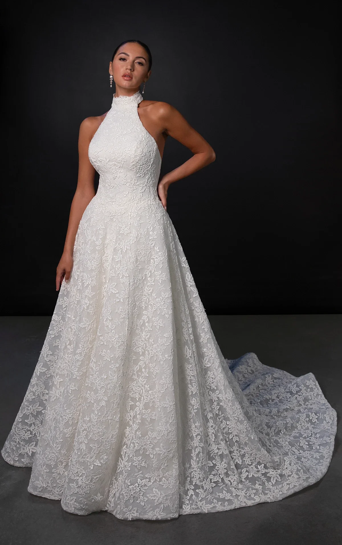 Martina Liana ML1991 halter A-line wedding dress in floral lace with button-back detail, available at Bride To Be Couture in Sacramento.