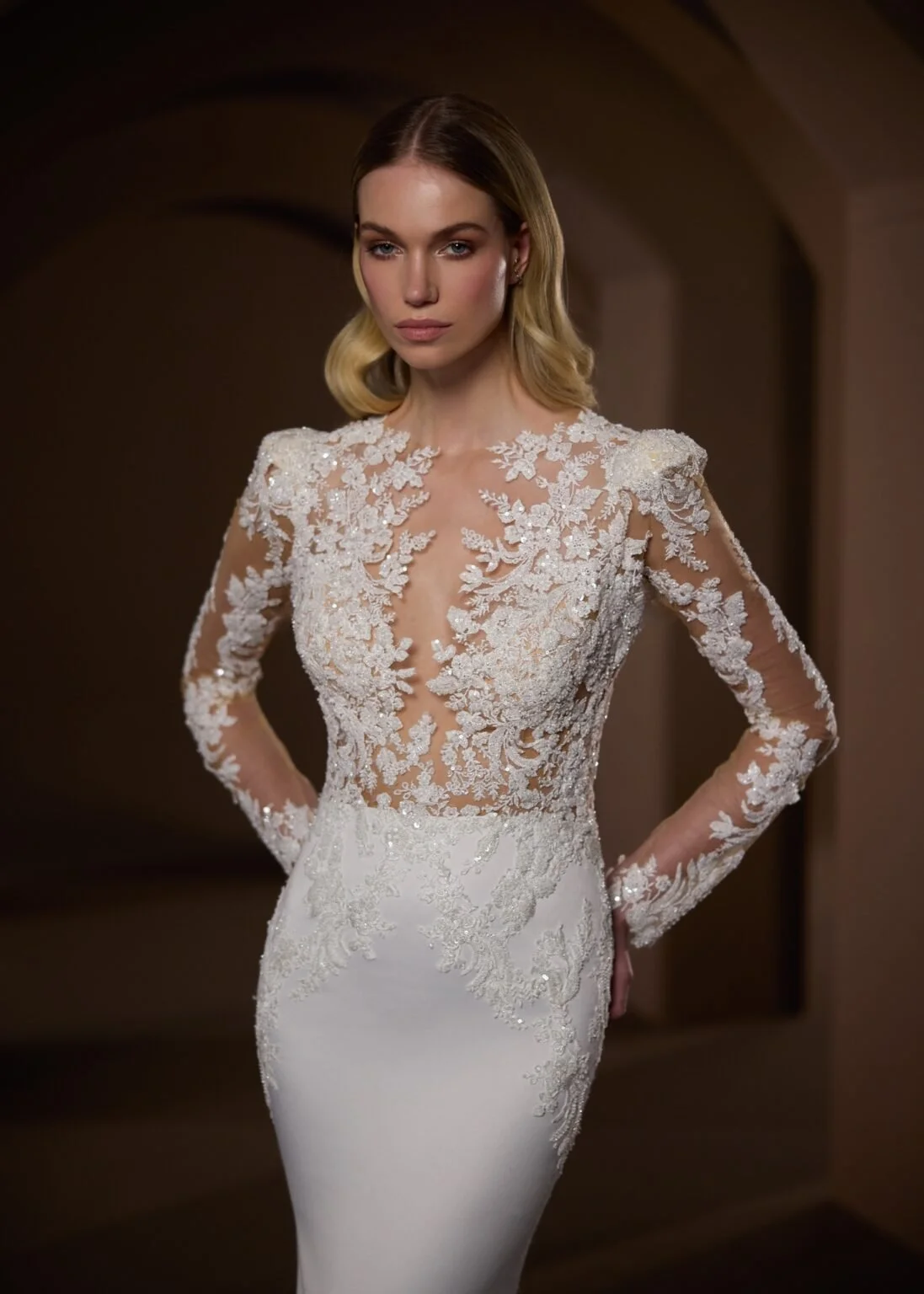 Madam Burcu 5455 Long Sleeve Lace Mermaid Wedding Dress