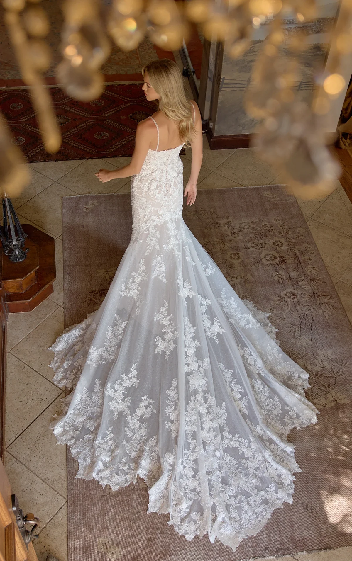 Lace Fit and Flare Wedding Dress with Beaded Spaghetti Straps