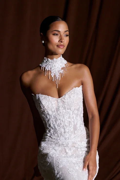 Fit & Flare Strapless Sweetheart Gown with Lace