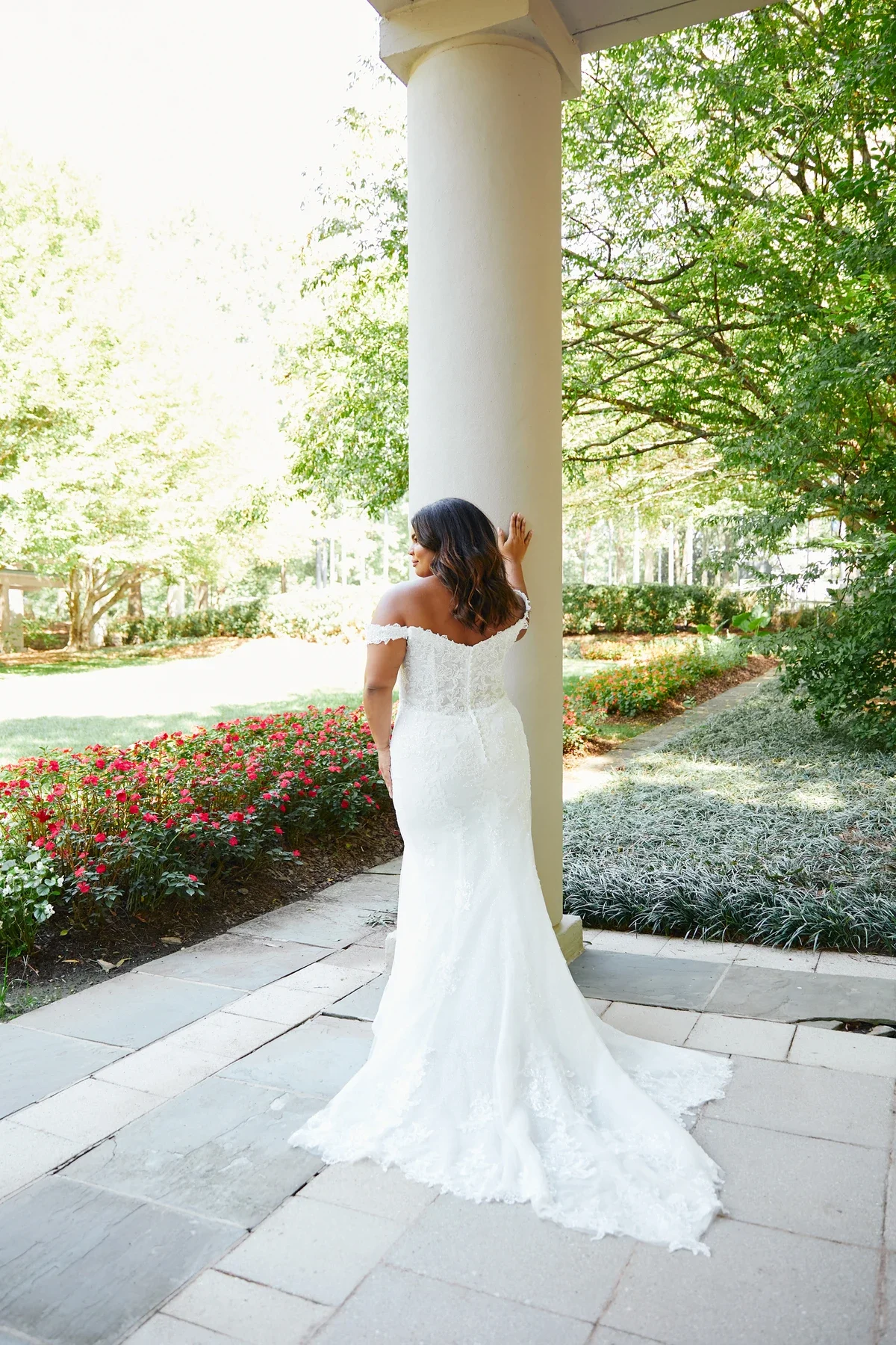 Glamorous Sparkle Lace Off the Shoulder Fit and Flare Wedding Dress with Shaped Train