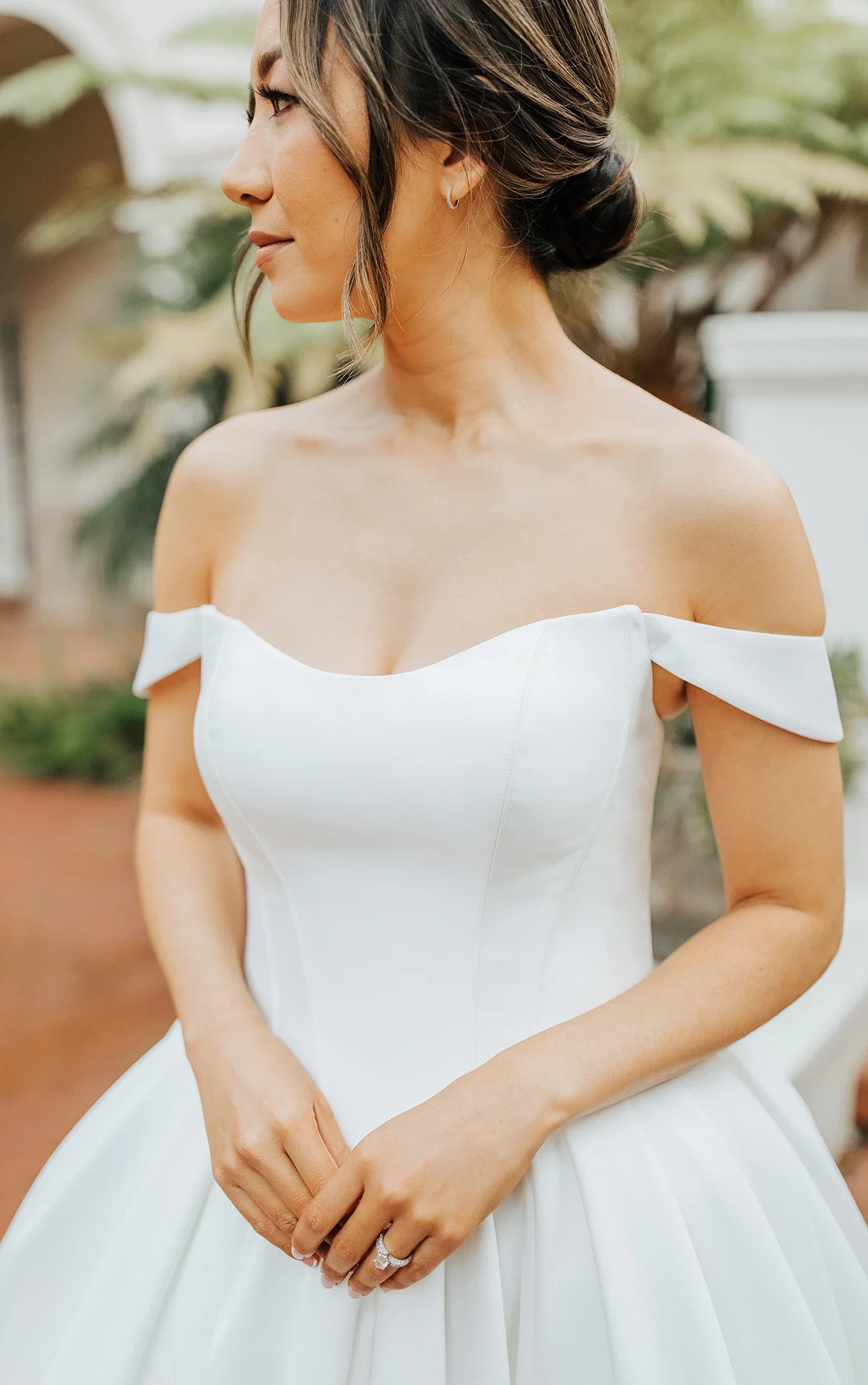 Simple Mikado Ballgown Wedding Dress With Off the Shoulder Straps