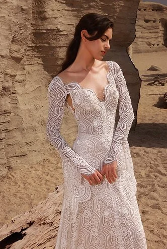 Long-Sleeve Lace Aline with V Neckline