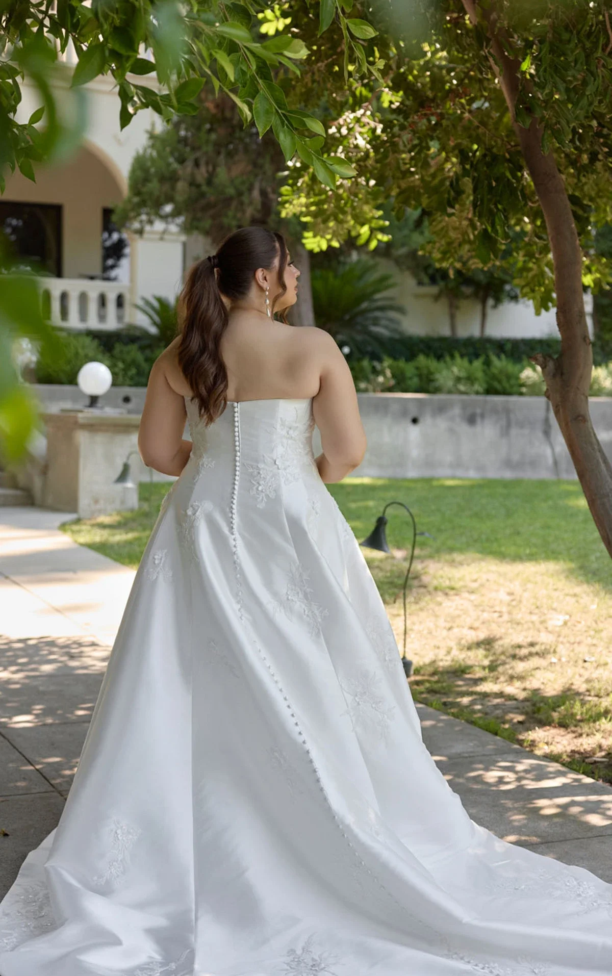 Strapless Shell Mikado Aline Gown with Lace and Hip Volume