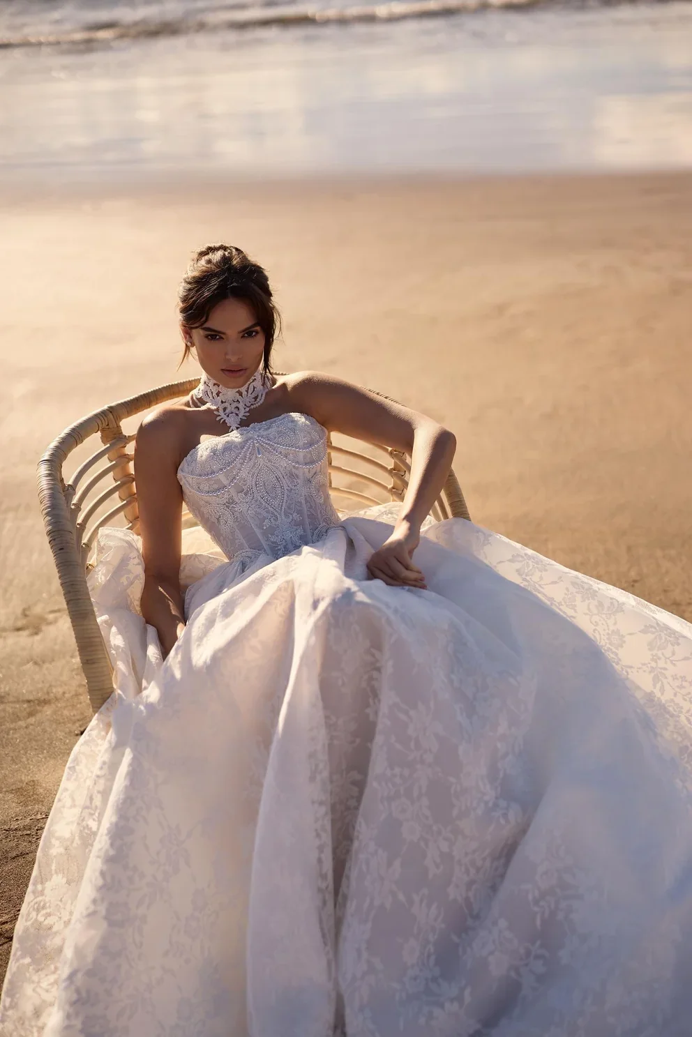 Vintage-inspired exquisite wedding gown cut in a princess silhouette from delicate chantilly lace.