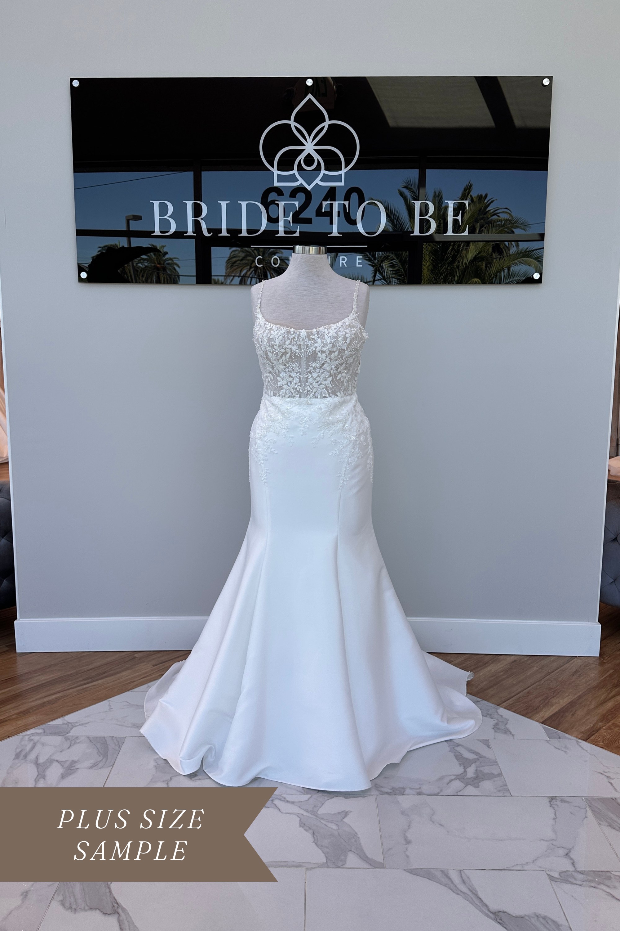 Legacy Eleanor wedding dress featuring a lace bodice, scoop neckline, and fitted satin silhouette at Bride To Be Couture in Sacramento.